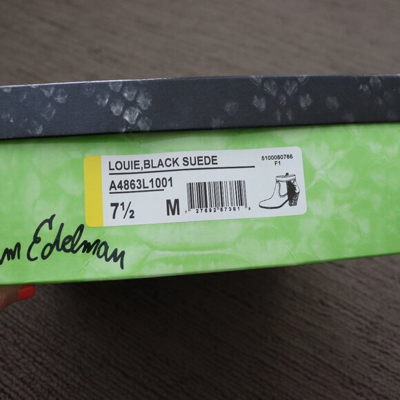 SAM EDELMAN Louie Black Suede Fringe Cowboy Bootie Size 7.5 - Picture 9 of 9